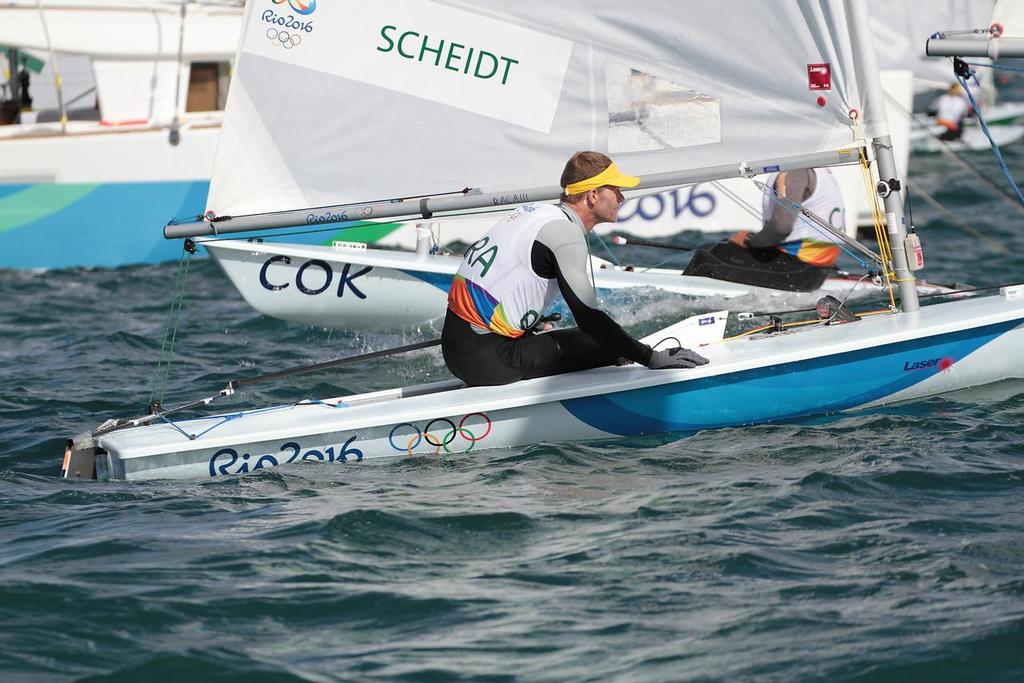Robert Scheidt before the start - Laser - Day 5, 2016 Olympic regatta © Richard Gladwell www.photosport.co.nz